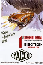 1959 RALLY PRIX MONTE CARLO YACCO CITROEN CAR RACING FRENCH VINTAGE POSTER REPRO