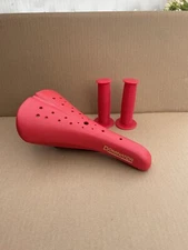 Viscount Dominator BMX Bicycle Seat + Grips Old School Hard Shell saddle GT Red