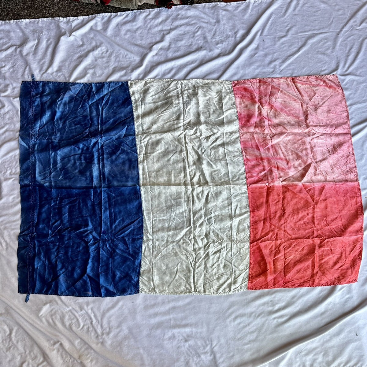 WW1 Era French Large Silk Tri-color Flag 59x40 France | eBay