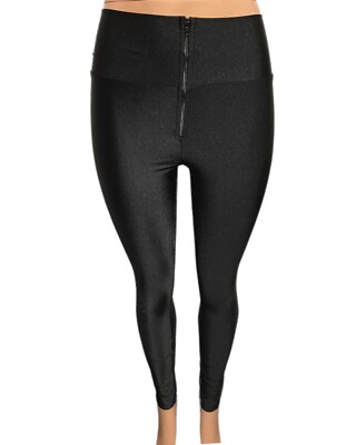 Black shimmery Black Zip front Leggings Nylon/spandex high waist skinny  Gothic