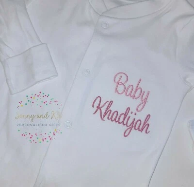 Personalised Baby grow, Name Announcement Sleepsuit, Embroidered Custom Boy Girl