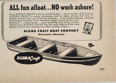 1951 Print Ad Aluma Craft Aluminum Boats Erich Swensen Design Minneapolis,MN