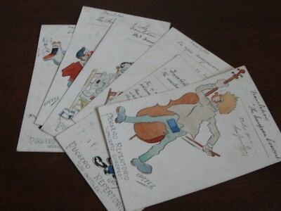 ORIGINAL SET MIT SECHS ORTIZ SIGNIERTEN AQUARELL POSTKARTEN, UNSER REPERTOIRE COMIC