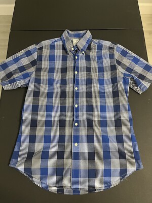 Brooks Brothers Medium Adult Button Shirt Short Sleeve Blue Plaid Preppy Mens