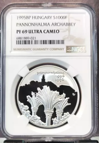 1995 HUNGARY SILVER 1000 FORINT PANNONHALMA NGC PF 69 ULTRA CAMEO TOP POP 1