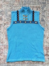 Vintage Storybook Knits Sweater Vest 60s 70s Feather Native Pattern XS
