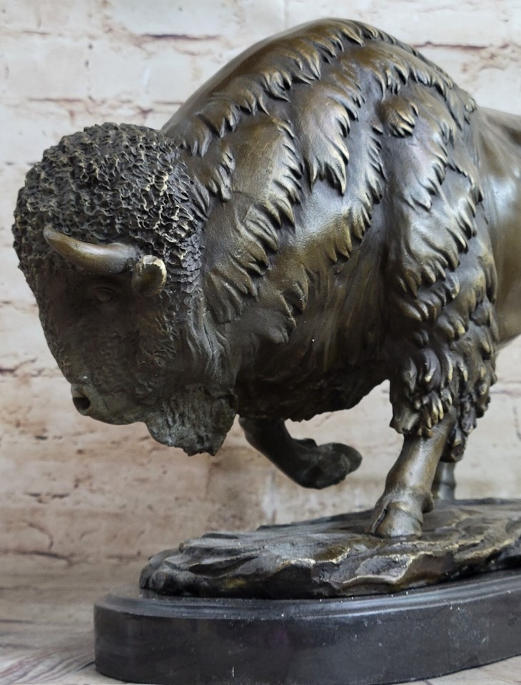 American Bison Buffalo African Safari Trophy Room Art Bronze Marble