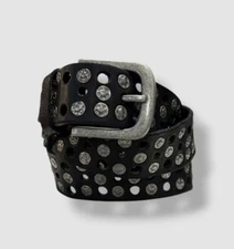 Frye Men's Black Genuine Leather Black Studded Belt US Size 42