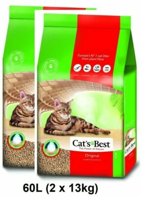 Cats Best Oko Plus Wood Fibres Organic Clumping Cat Litter 60L , 26Kg (2 X 30L) - Image 1 of 3
