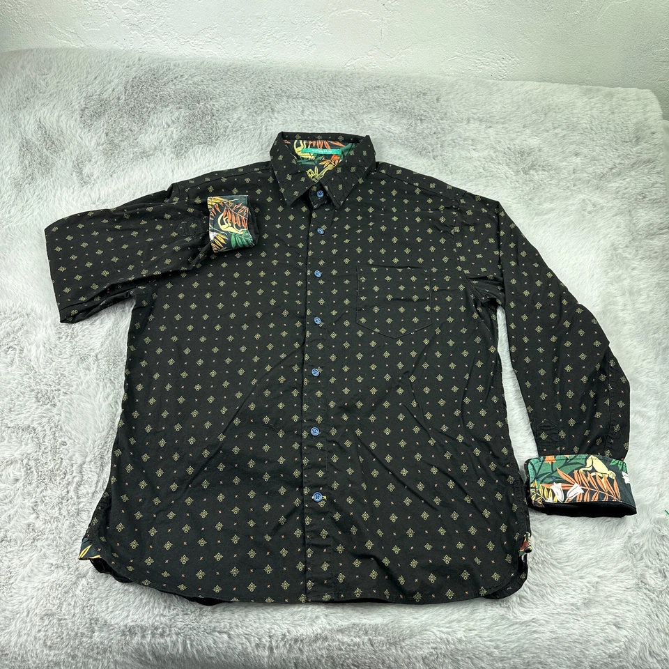 Elvis Presley Shirt Mens Large Black Geometric Print Jungle Flip Cuff Button Up - Image 3 of 4