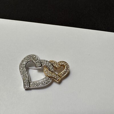 Swarovski (Swan Signed) Crystal Two Tons Interlocking Double Hearts Brooch Pin