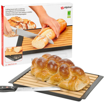 Bamboo Wooden Cutting Board With Crumb Catcher Tray Bread ...