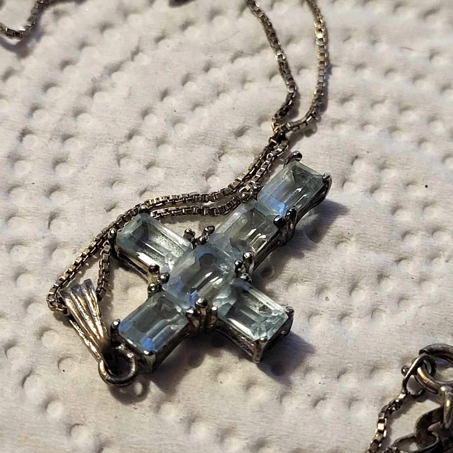 Sterling Silver Rectangular Cut Aquamarine’s Cros… - image 3