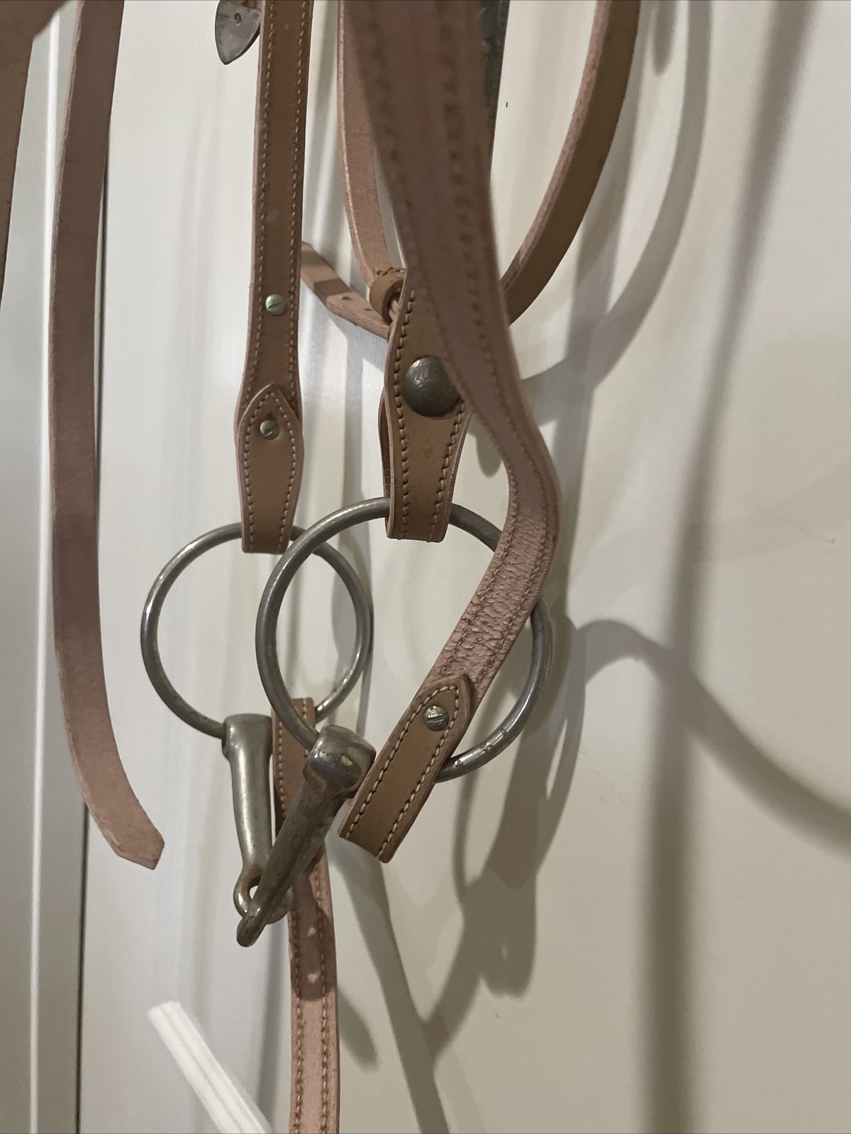 Natural Leather Silver Western Horse Bridle Headstall Split Reins Snaffle Bit