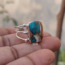 Oyster Turquoise 925 Sterling silver Band Statement Ring Handmade Ring All Size