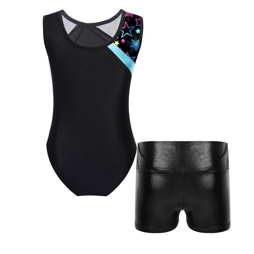 Kids Girls Bodysuit Performance Jumpsuit With Shorts Set Sport Rompers Dance - Picture 27 of 58