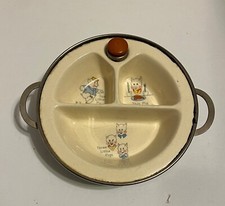 Vintage 1940s Baby Ceramic Divided Warming Dish Three Little Pigs W/ Stopper