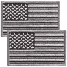 2Pcs Subdued American Flag Patch Set, Hook and Loop USA Flag, Embroidered Gray