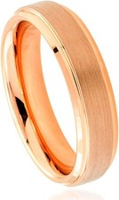 6mm Tungsten Carbide Rose Gold Plated Stepped Edge Brushed Wedding Band Ring