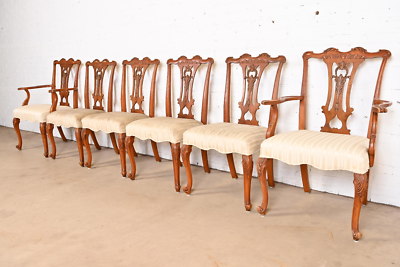 Romweber French Provincial Louis XV Burl Wood Dining Chairs, Set of Six