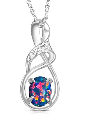 Herzen Kunst Sterlingsilber Halskette Wirbel geschaffen Taube blau rot Opal Anhänger