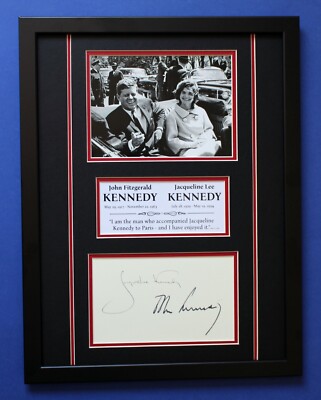 JACQUELINE & JOHN F. KENNEDY AUTOGRAPH framed masterly display JFK President USA
