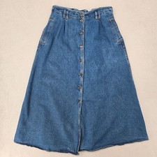 Bugle Boy Women Size 14 Denim Midi Skirt Vintage 90s Button Front A-Line Blue
