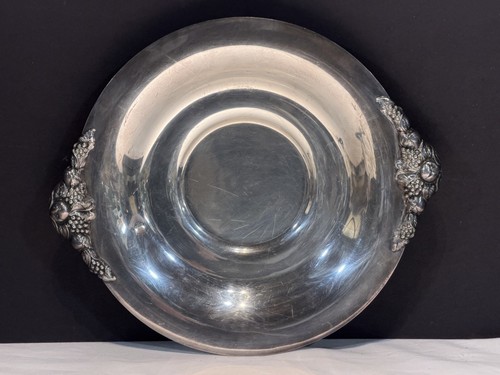 VTG Baroque Silverplate Round Serving Plate 10” Ornate Handles - Afbeelding 2 van 5