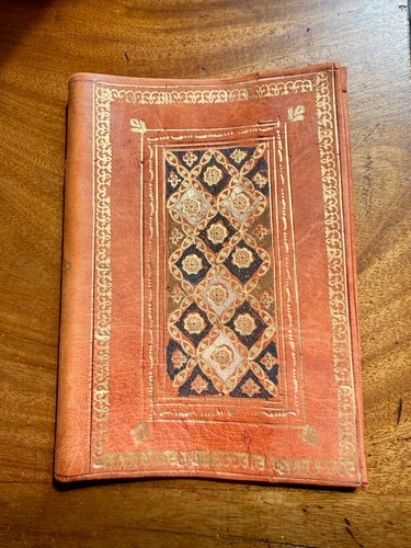 Vintage Egyptian hand tooled 22K gold embossed leather book cover