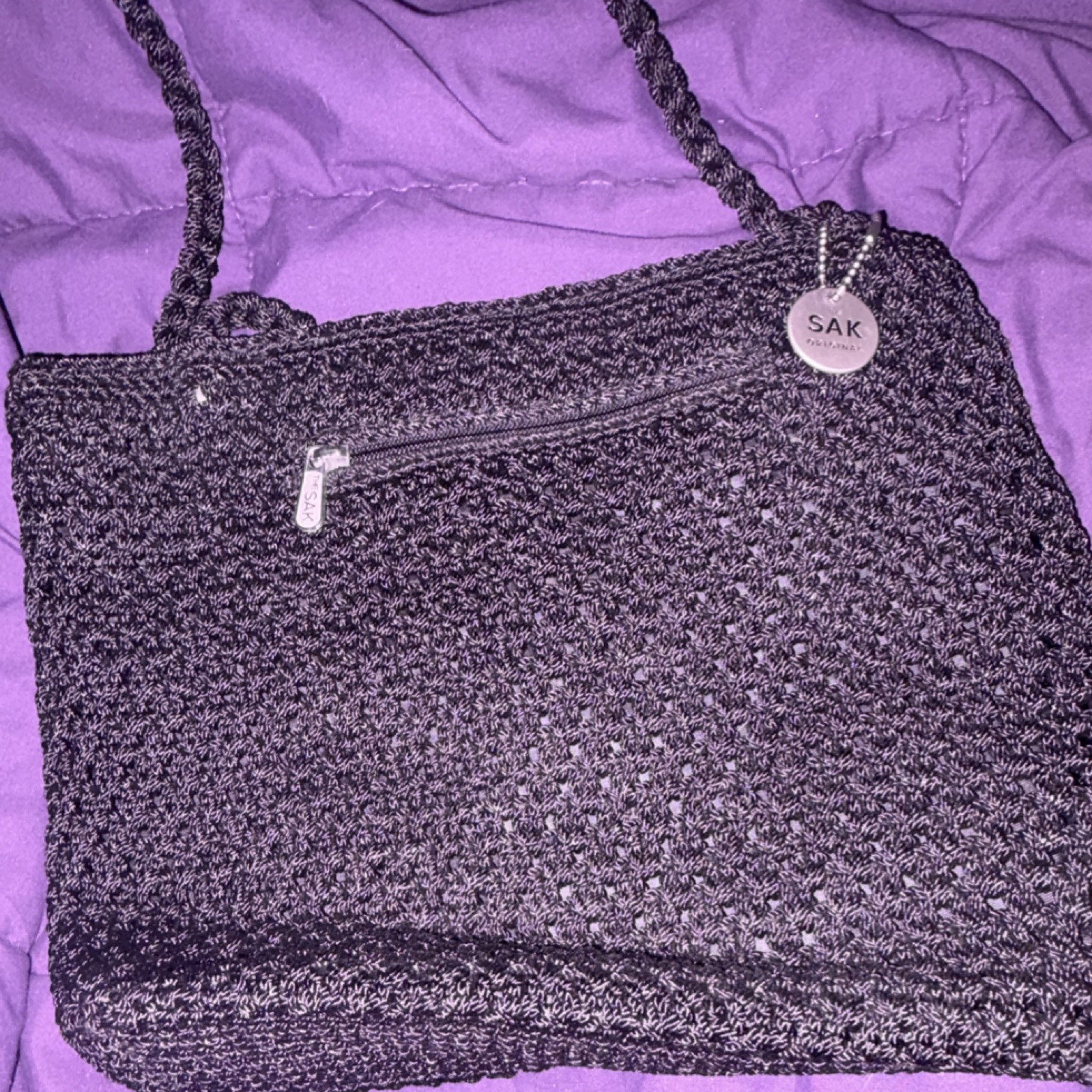 The Sak Black Crochet Shoulder Bag - Zipper Accent - Women's Rectangle