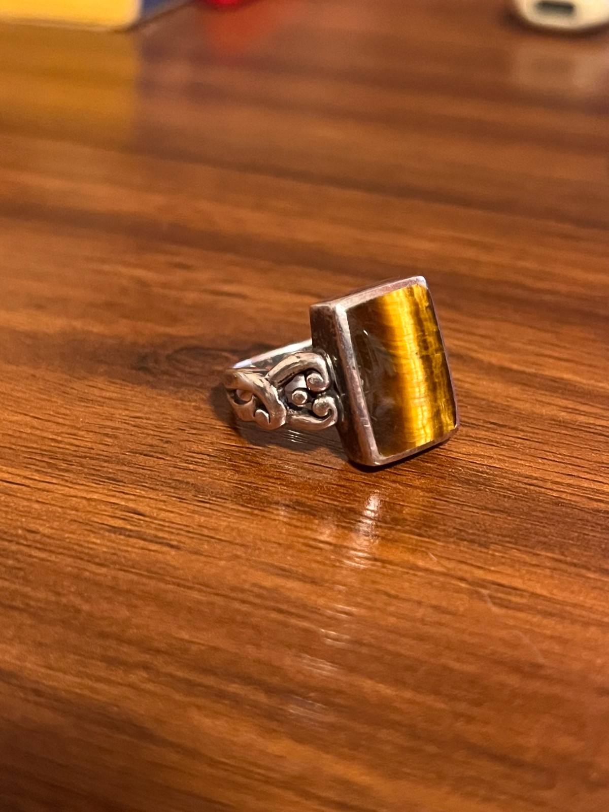 Sterling Silver Tiger’s Eye Rectangular Stone Rin… - image 1