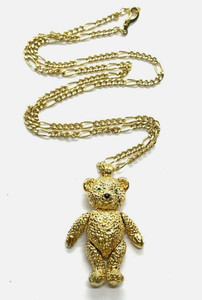 Authentic Vintage NAPIER Articulated Gold Plated Chunky Bear Pendant Necklace