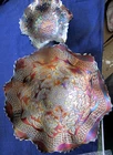 2 OLD CARNIVAL GLASS BOWLS, LOTUS & GRAPE & TWO FLOWERS, BOTH BLUE