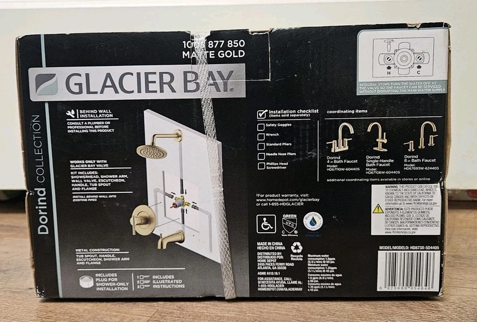 Grifo para bañera y ducha Glacier Bay Dorind con válvula dorado mate 1 manija 1005 877 580 Foto 2 de 2