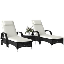Outsunny 3 PCS Rattan Lounger Recliner Bed Garden Furniture Set w/ Side Table