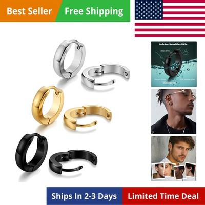 Hypoallergenic Small Hoop Earrings for Men Women 316L Surgical Stainless Stee...