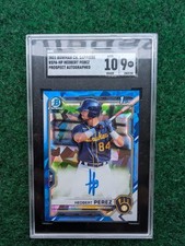 2021 Hedbert Perez 1st Bowman Chrome Blue Sapphire #BSPA-HP Graded SGC 9 Mint 🔥