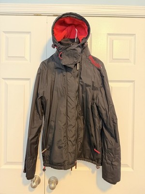Superdry Original Windcheater Japan Jacket Mens Sz L Blk/Red Hood Full Zip Lined