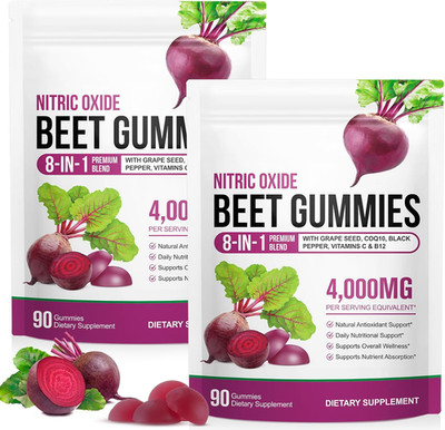 Beet Root Gummies 2 Pack 8 in 1 Beetroot Gummies with Coq10, Grape Seed, Vitamin