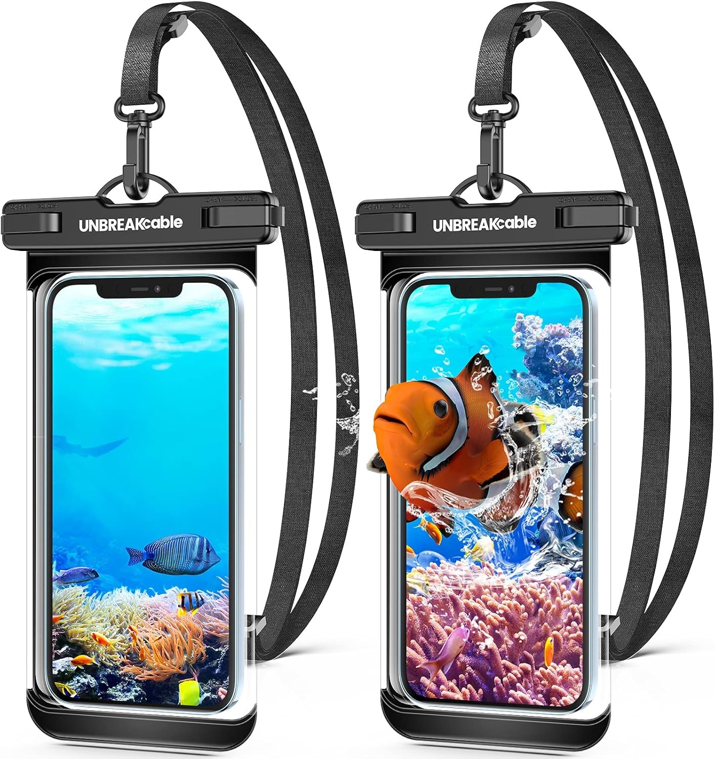 Universal Waterproof Phone Pouch 2-Pack IPX8 Dry Bag for iPhone Samsung up to 7""