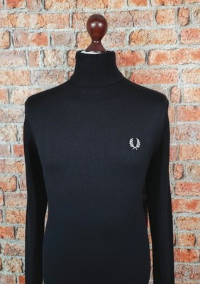 Fred Perry Strick Rollkragen Pullover - M - Schwarz - Mod Casuals 60er