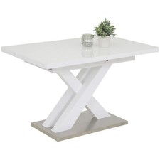 Esstisch - weiß Hochglanz - Glasplatte - ausziehbar Esszimmertisch Küchentisch