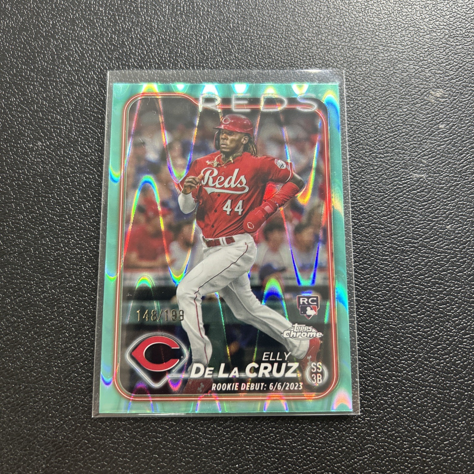 2024 Topps Chrome Update Elly De La Cruz RC Debut Aqua Raywave /199 Rookie Reds
