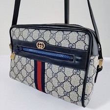 Gucci GG Sherry Line Supreme Shoulder Bag in Navy leather Canvas Vintage Used