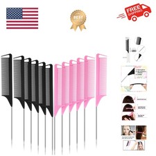 12 Pcs Rat Tail Comb for Parting Braiding Hair Carbon Fiber Heat Resistant Te...