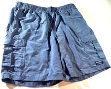 L.L.Bean Mens Blue Cargo Swim Shorts With Elastic Waistband  Mesh Liner - Size