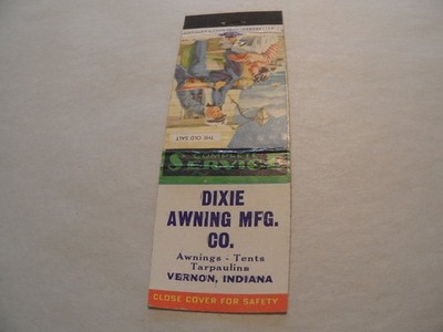 Dixie Awning Mfg Co Vernon Indiana Vintage Illustrated Matchbook