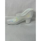 Vintage Unbranded White Opalescent Milk Glass Shoe Figurine Iridescent Carnival