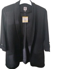 Anne Klein Womens Black Open Front Mid-Length...