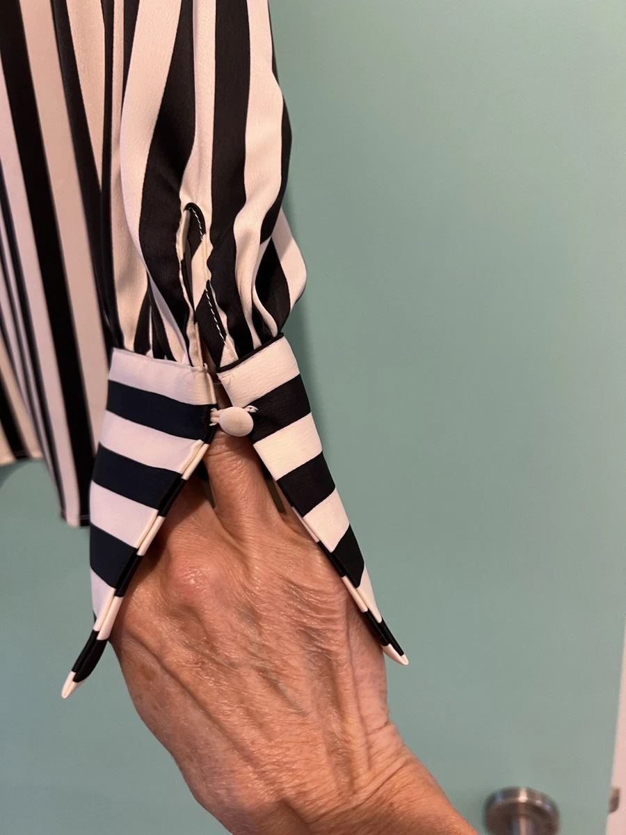 AWARE by Vero Moda Size L Black & White Striped Satin Blouse Long Sleeve. 